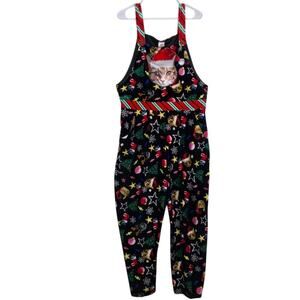 No Boundries, Ugly One Piece Santa Cat Bib Christmas Overalls
